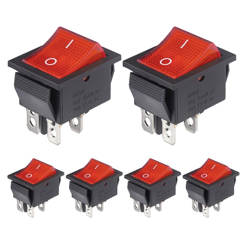 VEXUNGA 6pcs KCD4 Lighted Rocker Switch 20A 125V AC 16A 250V Red Light Illuminated Mini Boat Rocker Switch On Off 4 Pin 2 Position DPST Snap Toggle Switches for Car Marine - Image 1